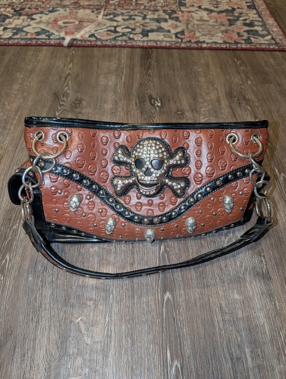Y2K Punk Brown Faux Leather Skull Shoulder Bag